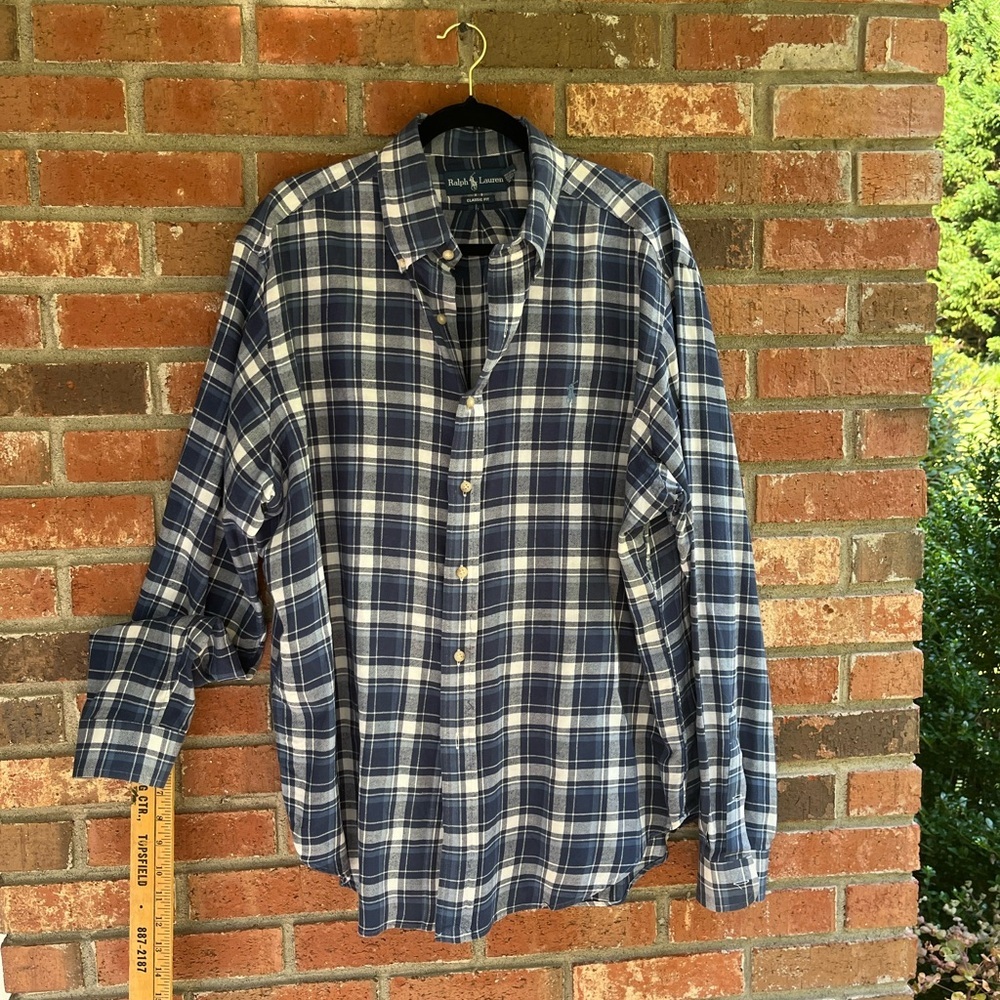 Ralph Lauren Button Down Mens Blue and White Business Work Preppy Polo size XL